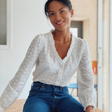 Blouse coton blanche brodée