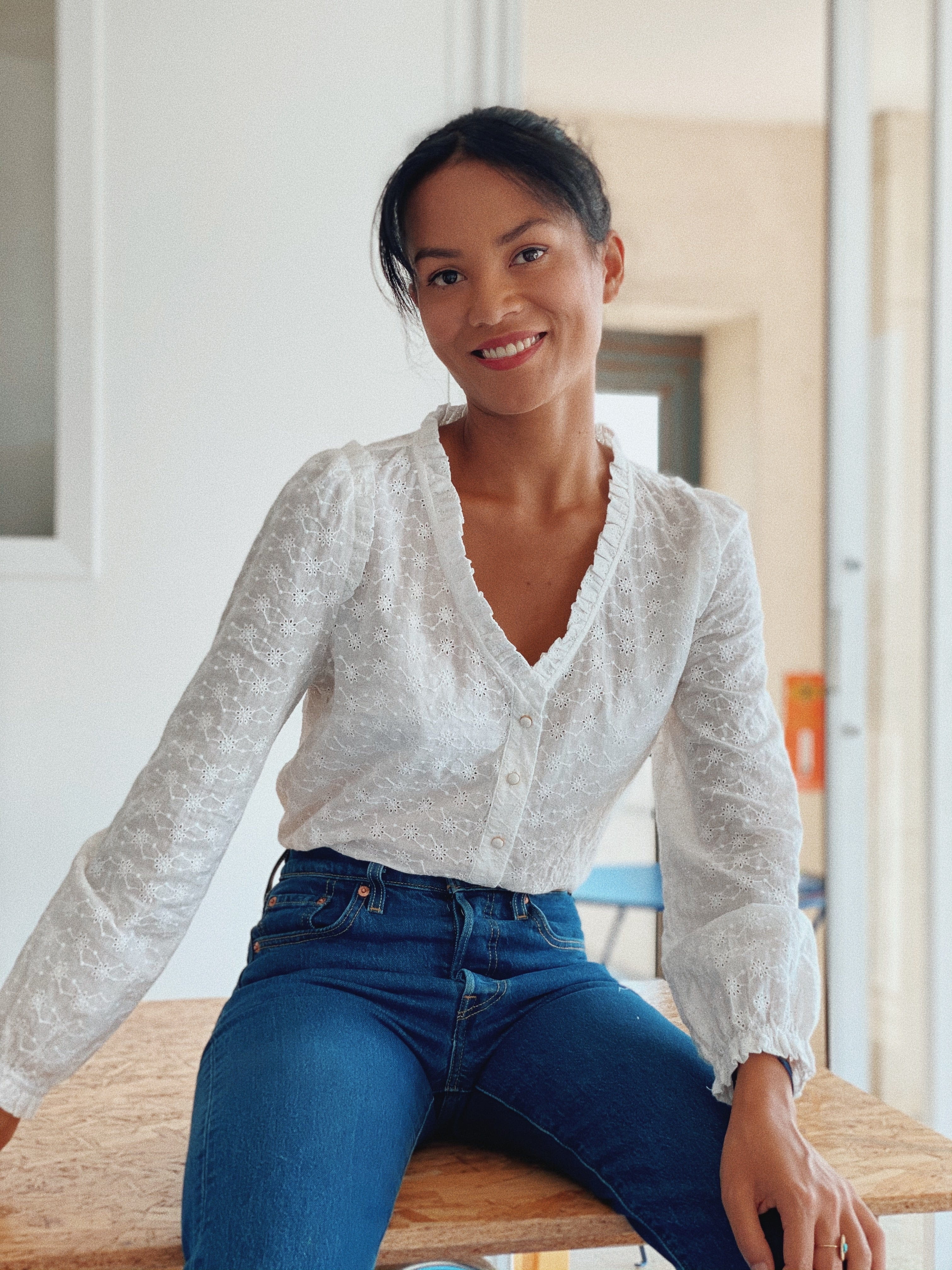 Blouse coton blanche brodée